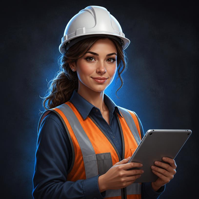 Illustrated estimating assistant holding a tablet