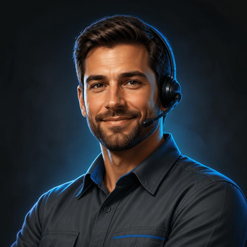 Illustrated client-communication assistant wearing a headset