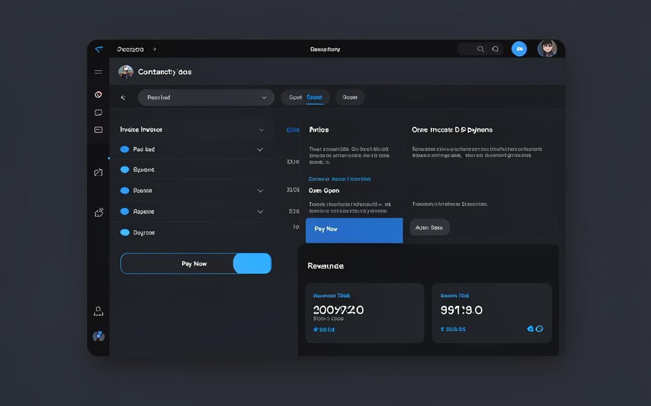 Invoicing screen with payment status and revenue totals