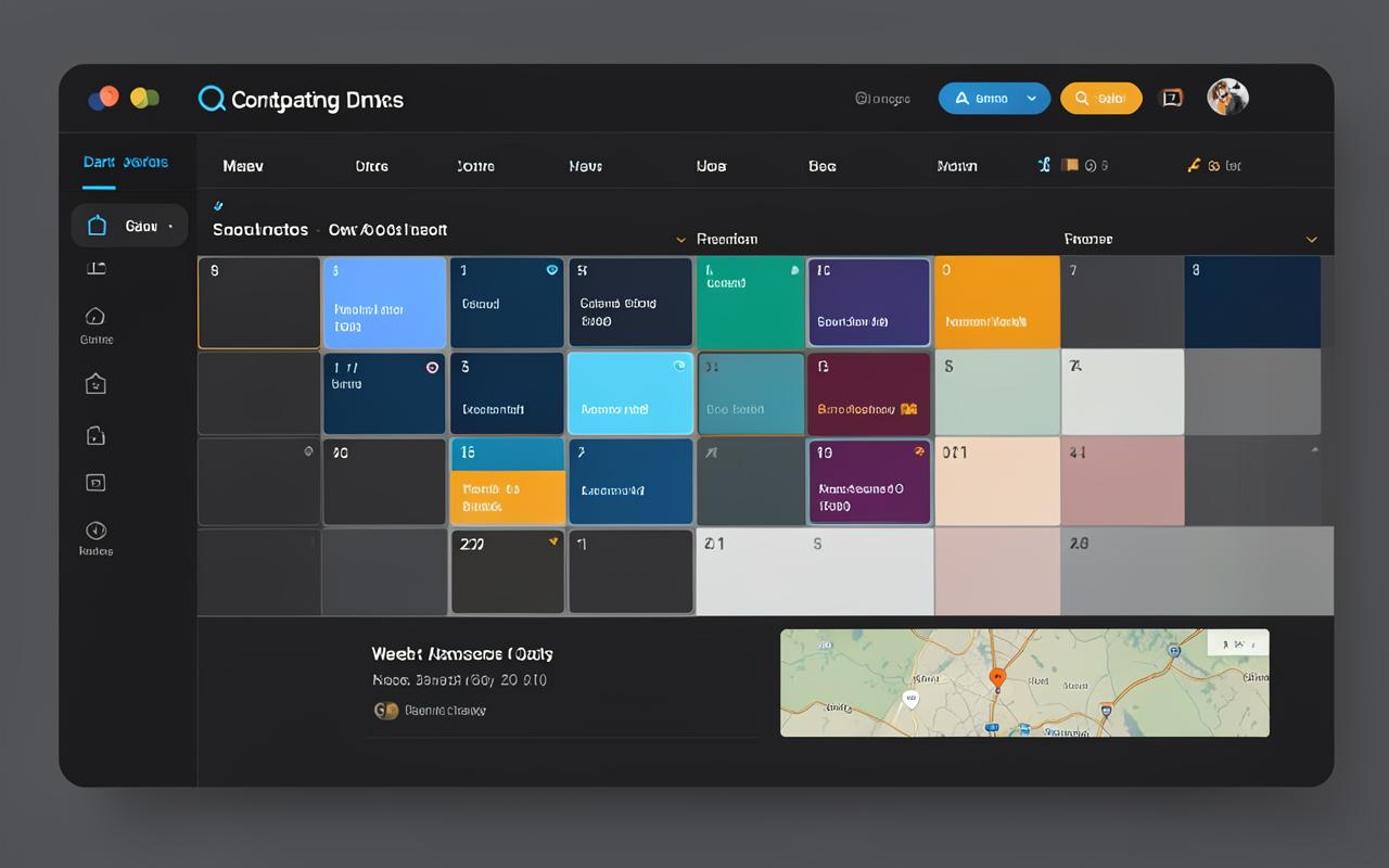 Weekly scheduling calendar with job blocks and crew assignments